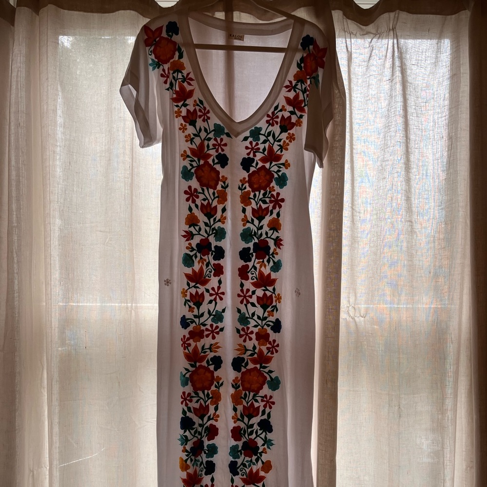 Hand embroidered floral maxi dress.